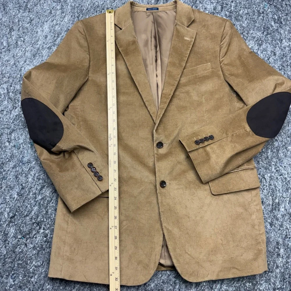 Stafford Mens Corduroy Blazer Tan Camel Elbow Patches Classic Fit Sport Coat